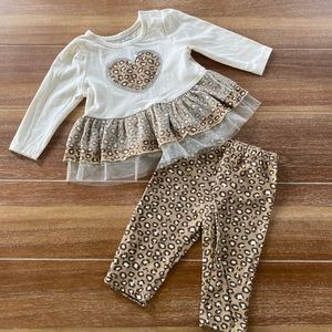 Buster Brown ivory & tan leopard print 2-piece set